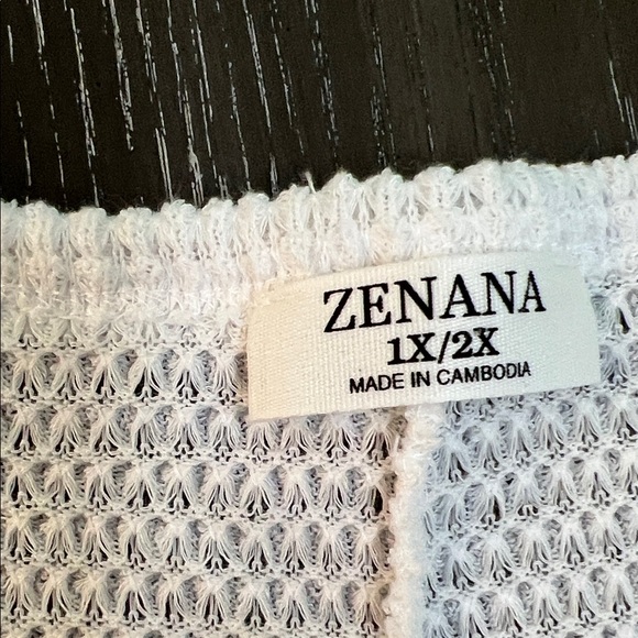 Women’s Zenana Waffle White Knit Sweater Top V-Neck Dolman Sleeve High-Low Hem - Picture 7 of 9